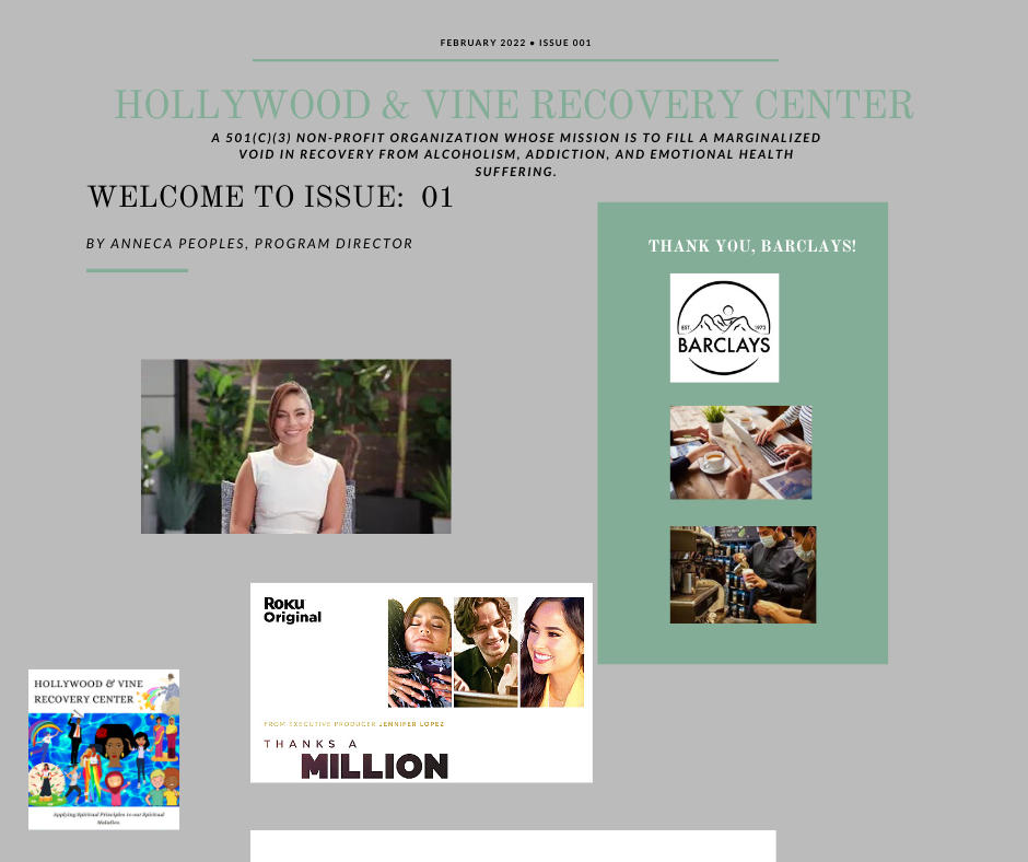 Hollywood and Vine Recovery Center's first newsletter release.